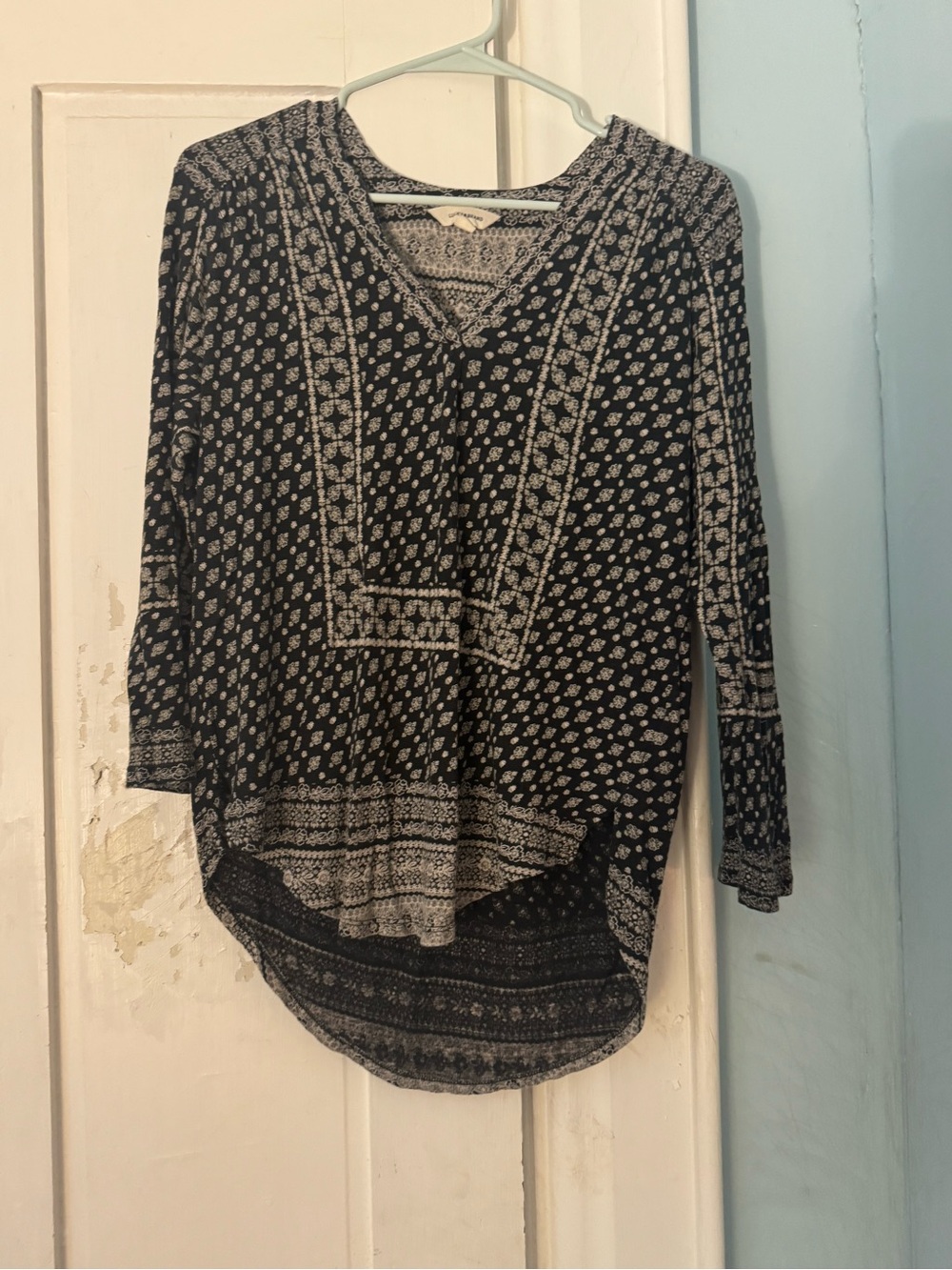 Lucky Brand Navy Blue Printed V-Neck Tunic